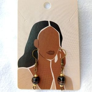 Black and Gold Bead Dangle Earrings